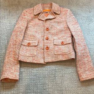 Orange Tweed Cropped Tailored Jacket